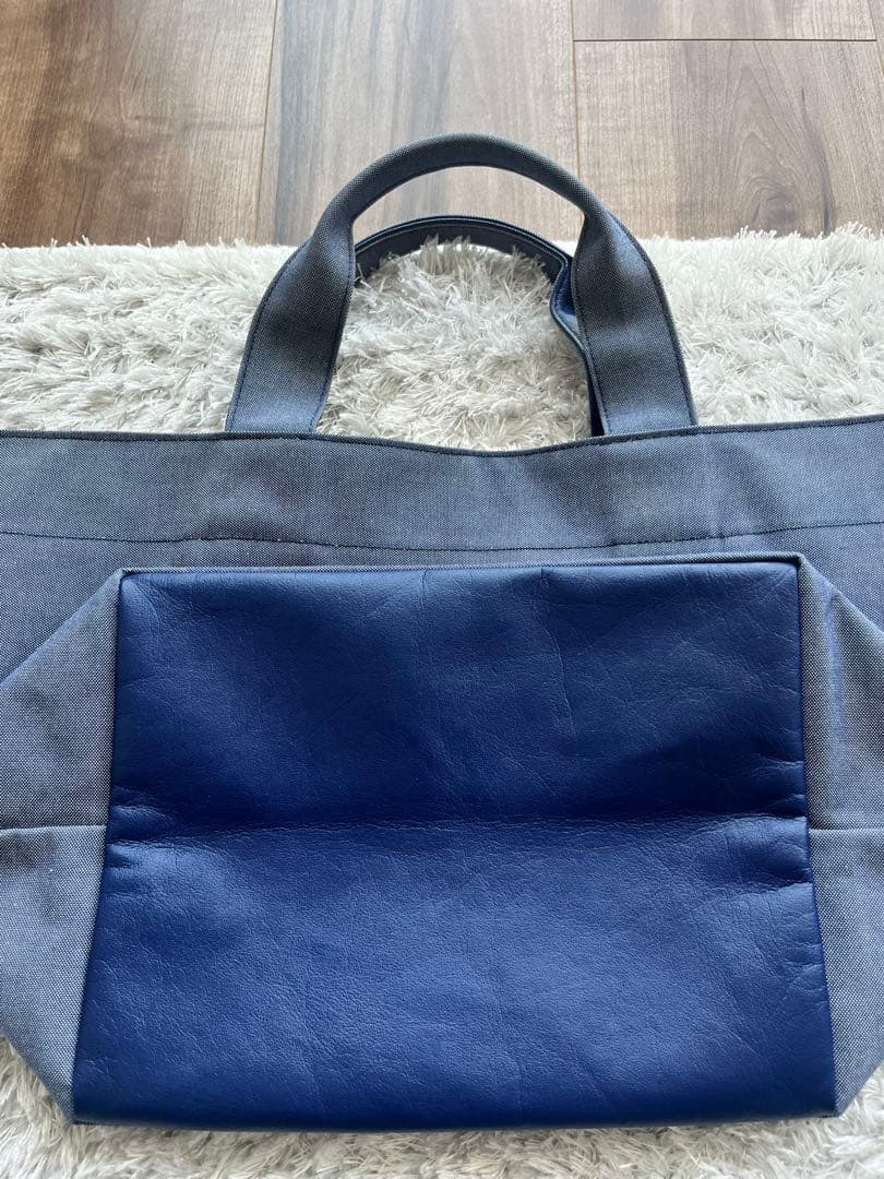 familiar 【美品】デニム地トートバッグ マチ付き ファスナー付き