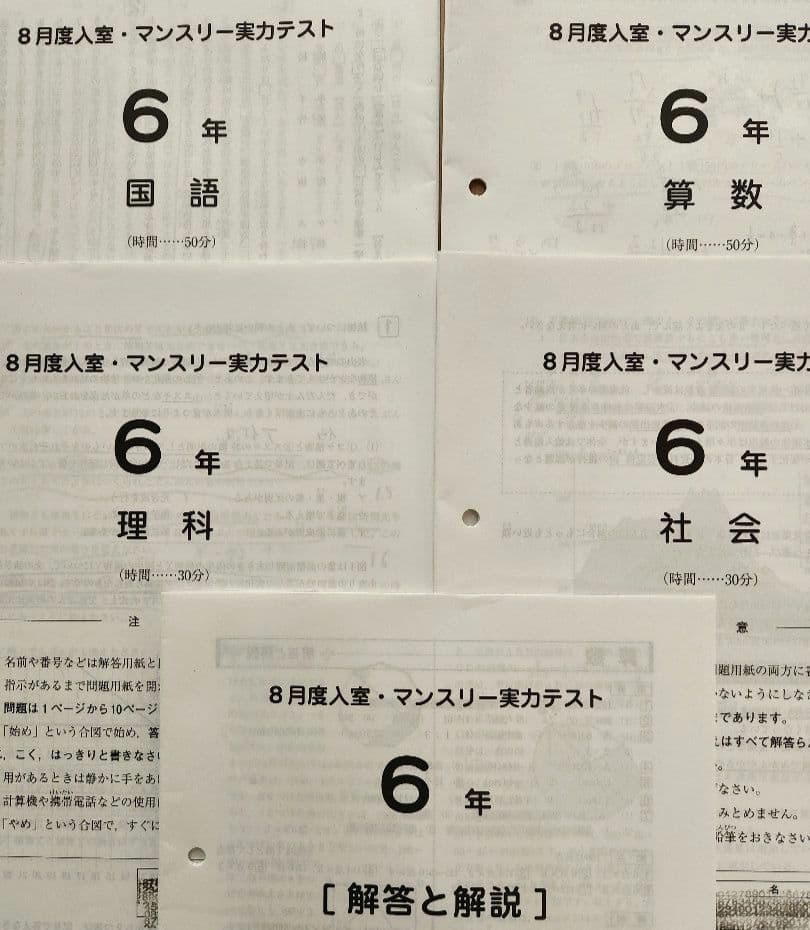 【最新版】2025年度 SAPIX 6年 マンスリー　組分け復習テスト　欠番なし