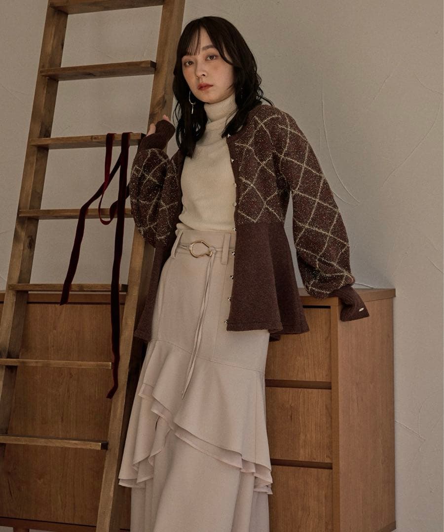 『タグ付き新品未着用』mideal アーガイルペプラムニット　ブラウン