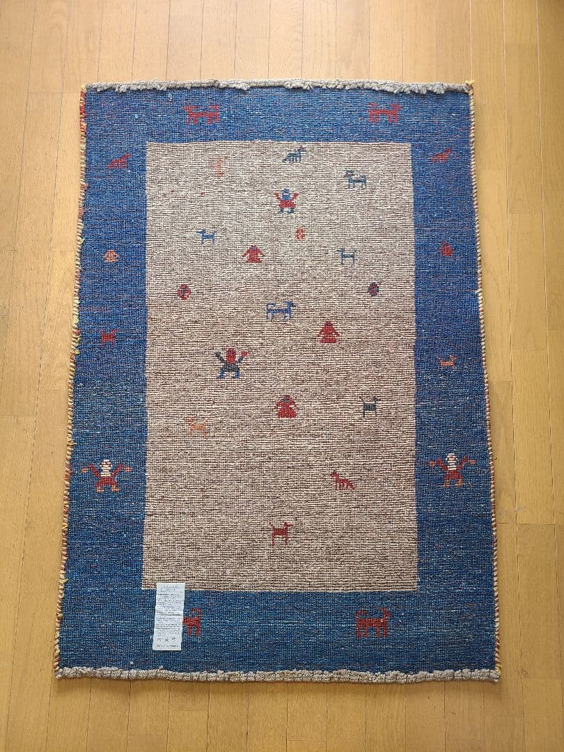 連休限定価格♪ギャッベ　手織り絨毯　民族模様　ラグ　約125×85㎝