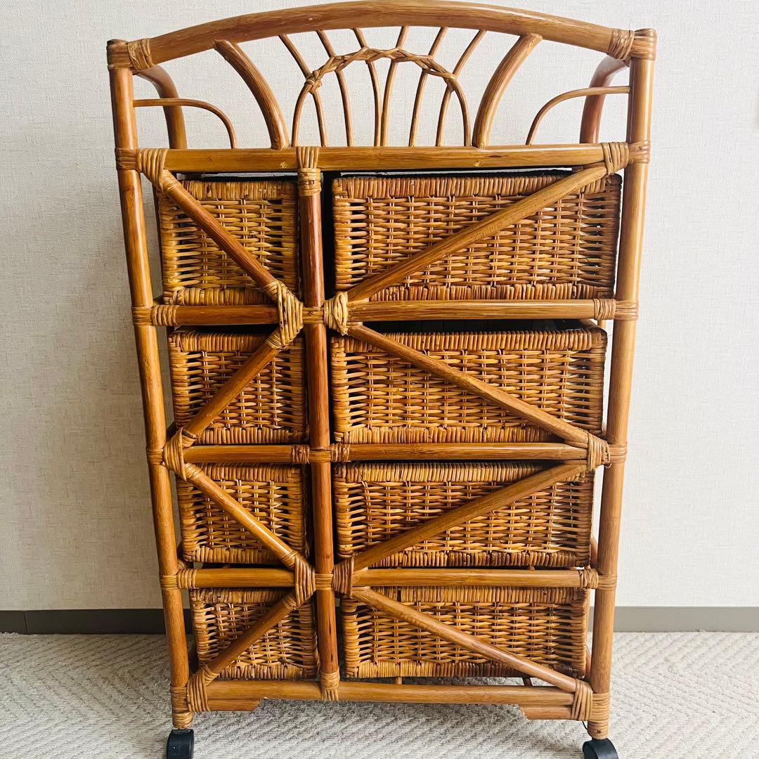 籐家具 収納ランタチェスト 昭和レトロ インテリア 棚 ラック 藤 アンティーク