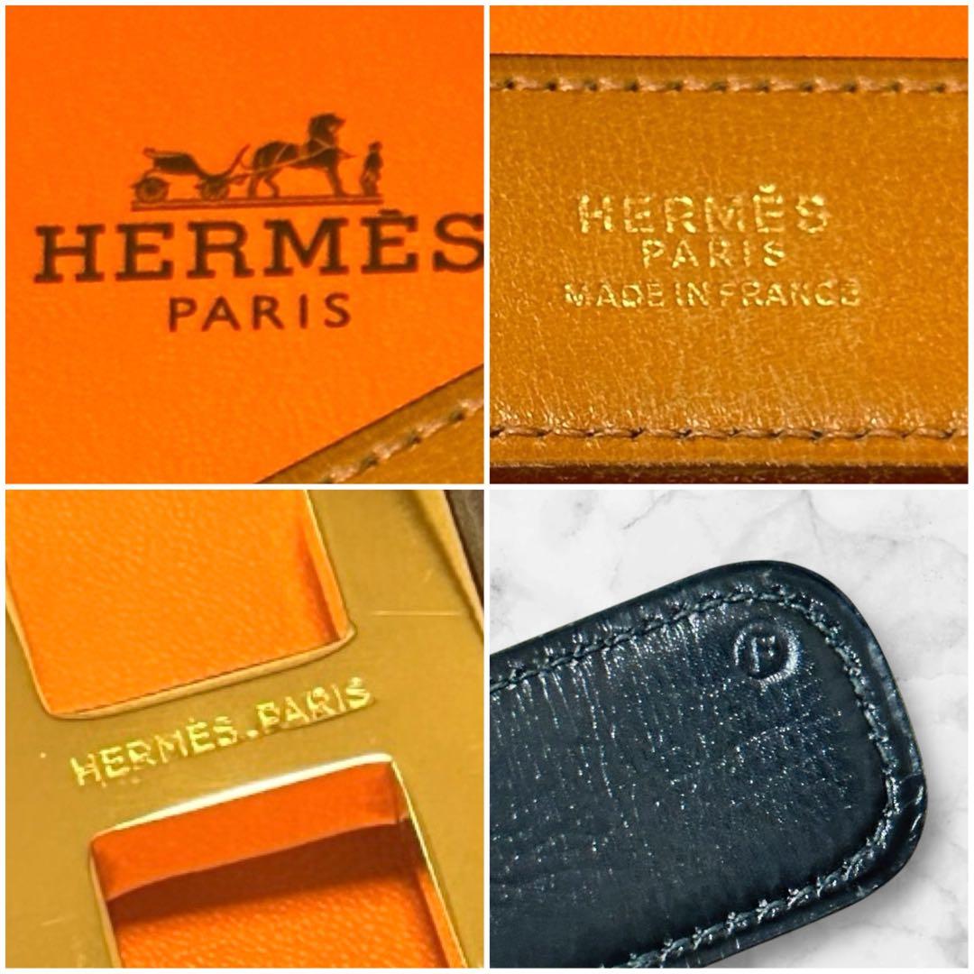 極美品✨HERMES エルメス H バックル ベルト レザー ブラック ゴールド