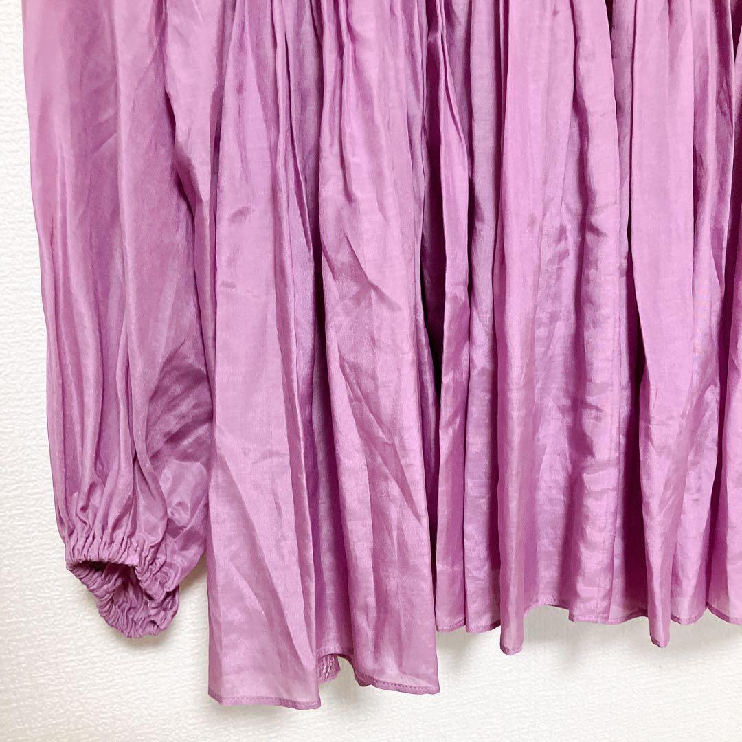 【新品】ハグオーワー　コットンシルクスモッキングリボンブラウス　ピンクラベンダー