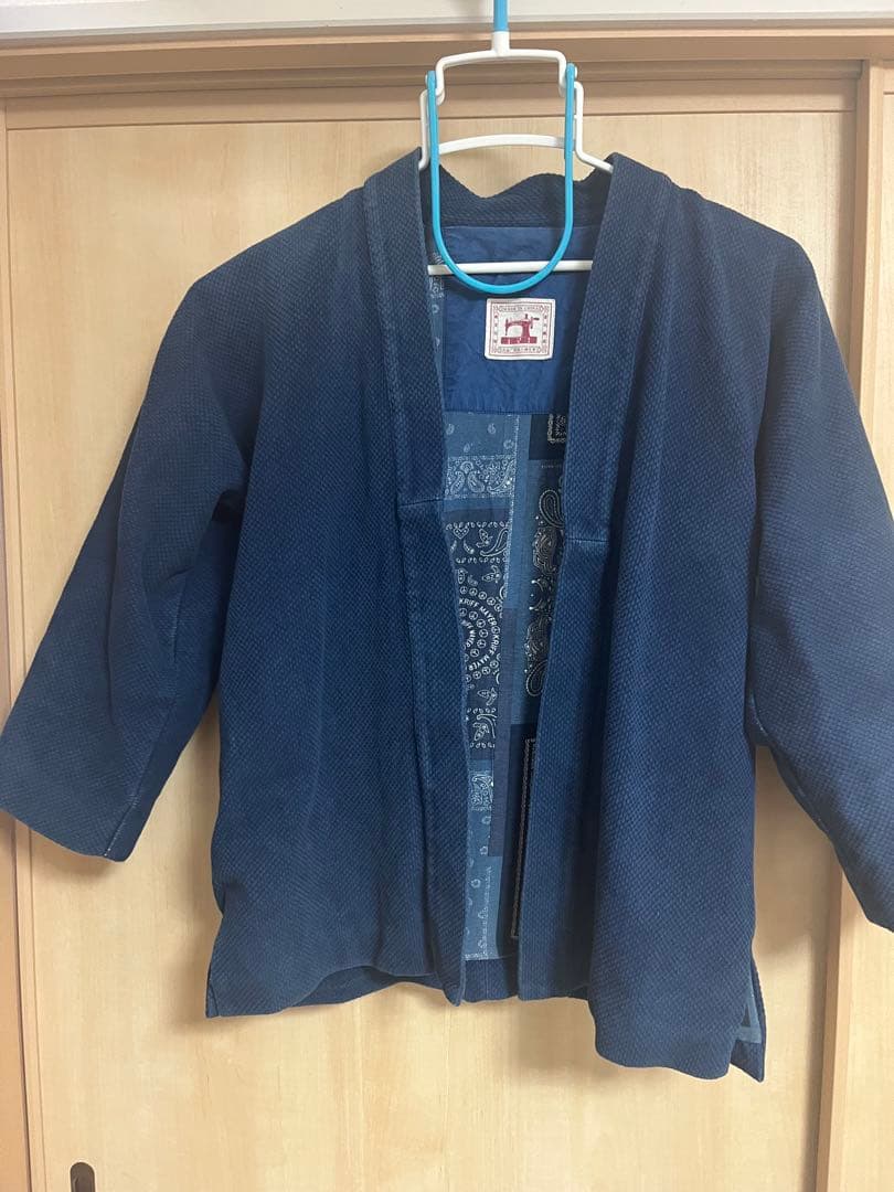 藍染半纏 刺し子 裏バンダナ柄