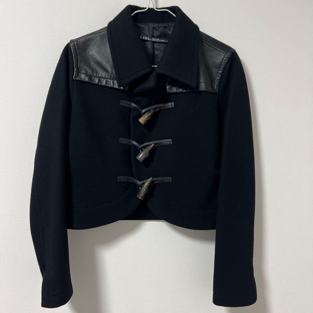 LIMI feu ヨウジヤマモト黒 ウール レザー ダッフルコート