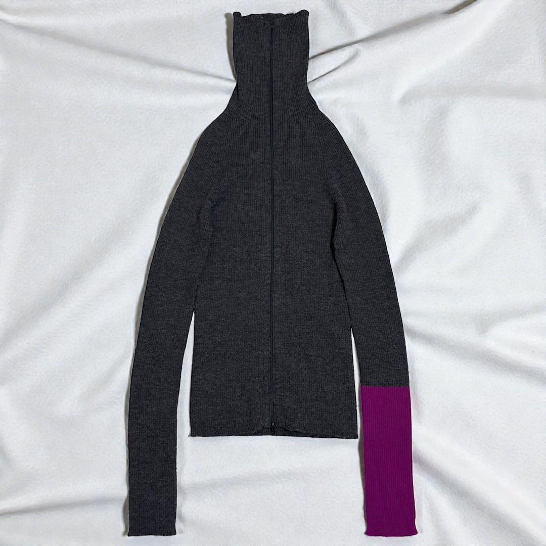 美品　Yohji Yamamoto ハイネック　ジップ　ニット　パープル